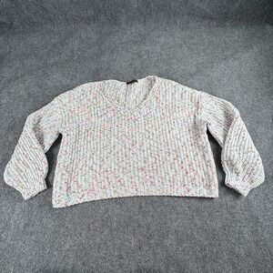 Love Ellie Sweater Womens XXL White Multicolor Chenille Cottagecore Cozy Boho